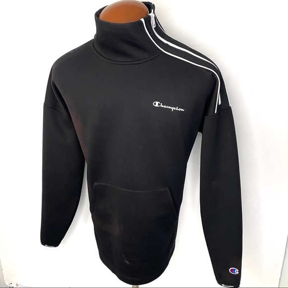 Champion Women’s Black Sport Mock Neck Shoulder Zip Pullover Fleece Sweatshirt L - Picture 2 of 10